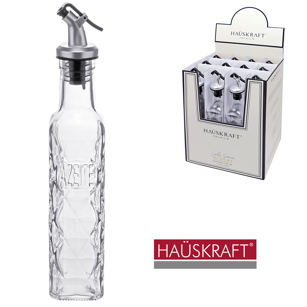 AZEITEIRO DE VIDRO CRISTAL COM BICO DOSADOR PLASTICO LINHA SERVIR MEMORY HAUSKRAFT PREMIUM 250ML DP PLAY
