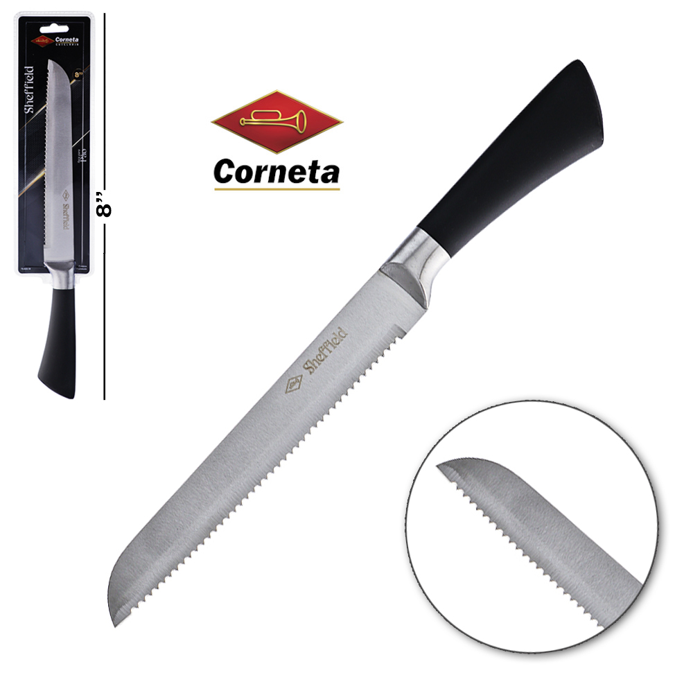 FACA DE PAO DE INOX 8'' CABO PLASTICO PRETO SHEFFIELD