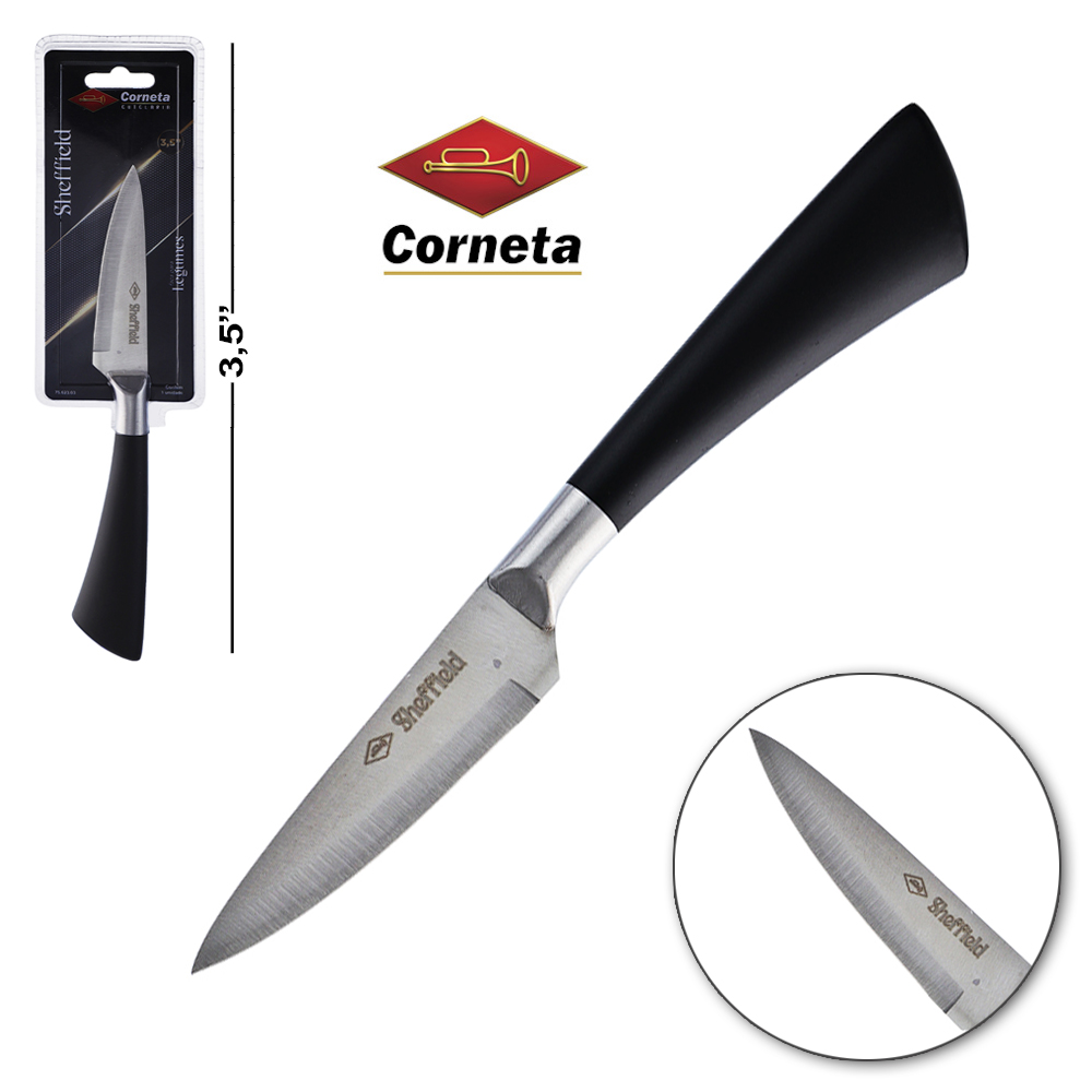 FACA DE LEGUMES DE INOX 3,5'' CABO PLASTICO PRETO SHEFFIELD