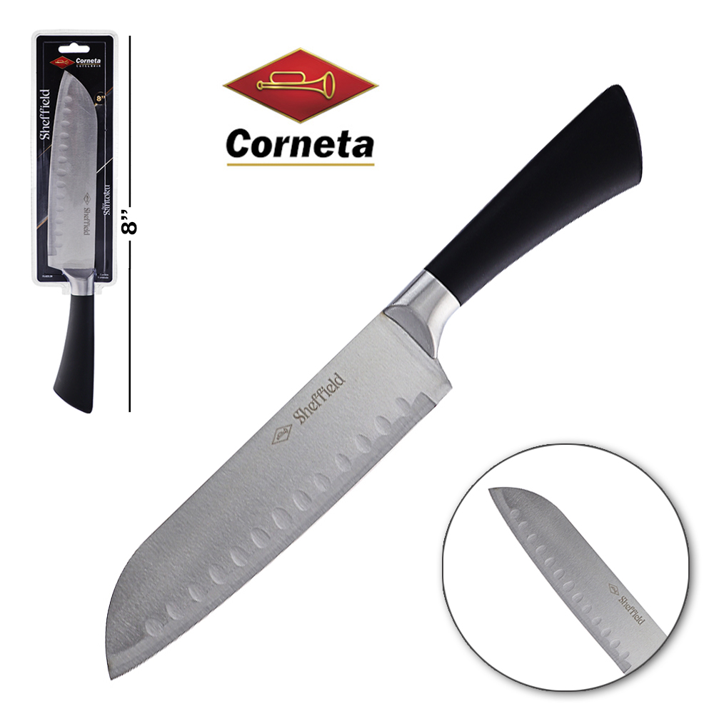 FACA SANTOKU  DE INOX 8'' CABO PLASTICO PRETO SHEFFIELD
