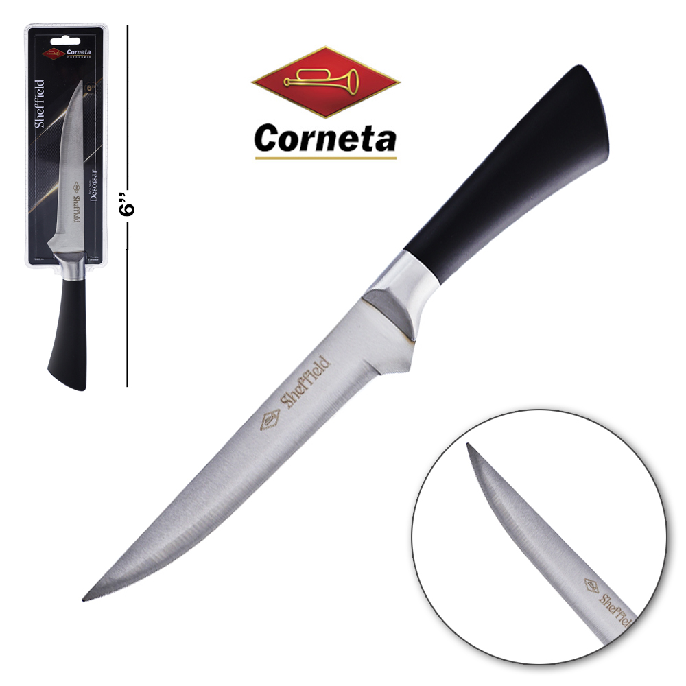 FACA DE DESOSSAR / ACOUGUEIRO DE INOX 6'' CABO PLASTICO PRETO SHEFFIELD