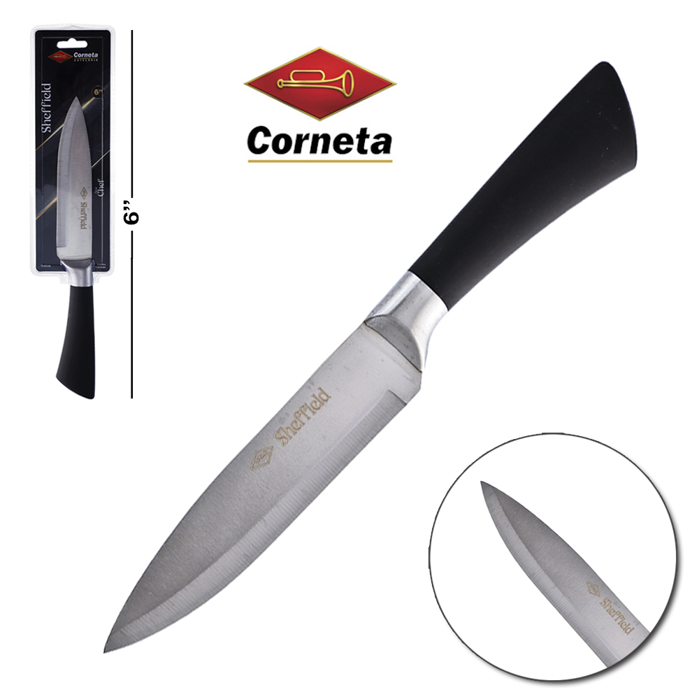 FACA DE CARNE / PEIXEIRA DE INOX 6'' CABO PLASTICO PRETO CHEF SHEFFIELD