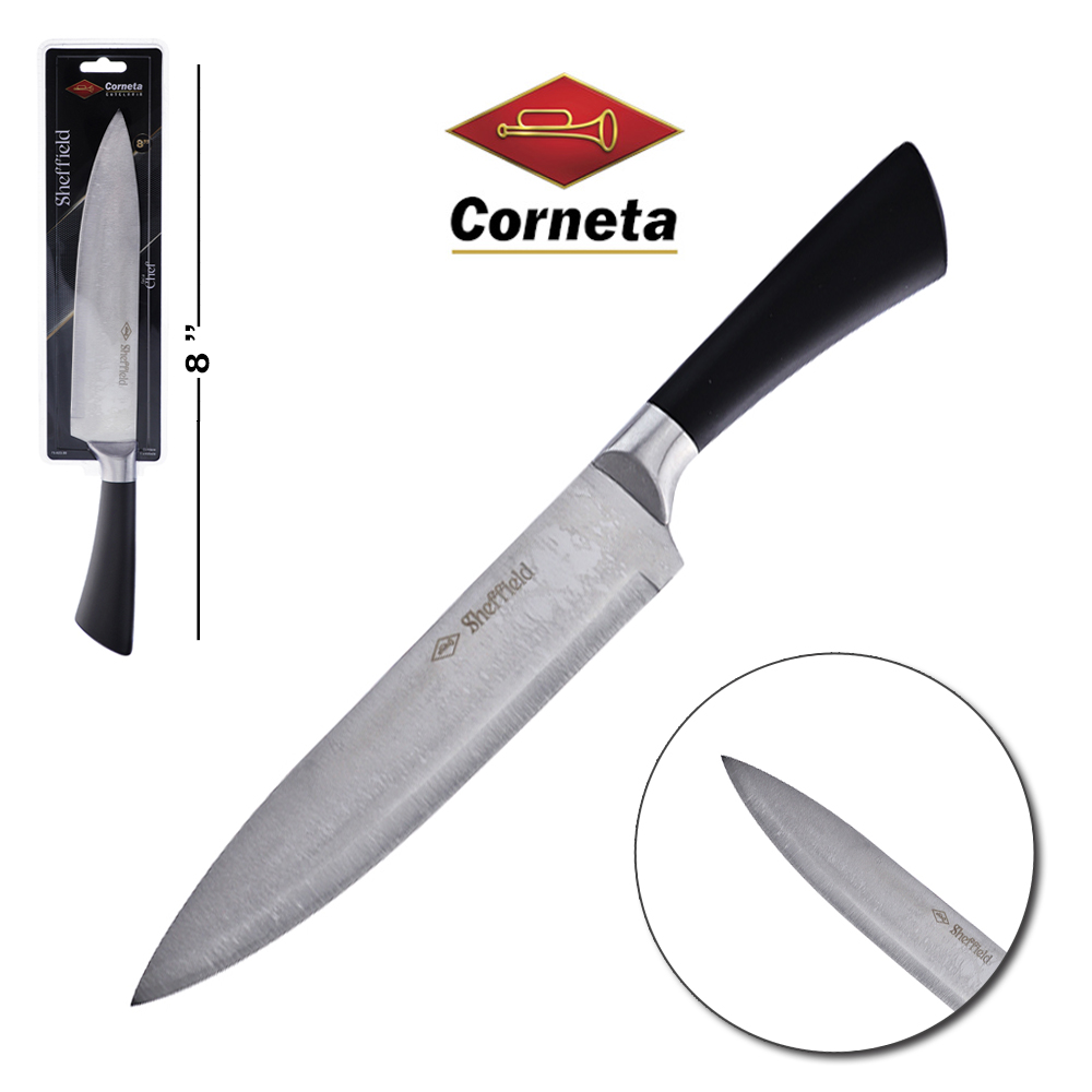 FACA DE CARNE / PEIXEIRA DE INOX 8'' CABO PLASTICO PRETO CHEF SHEFFIELD