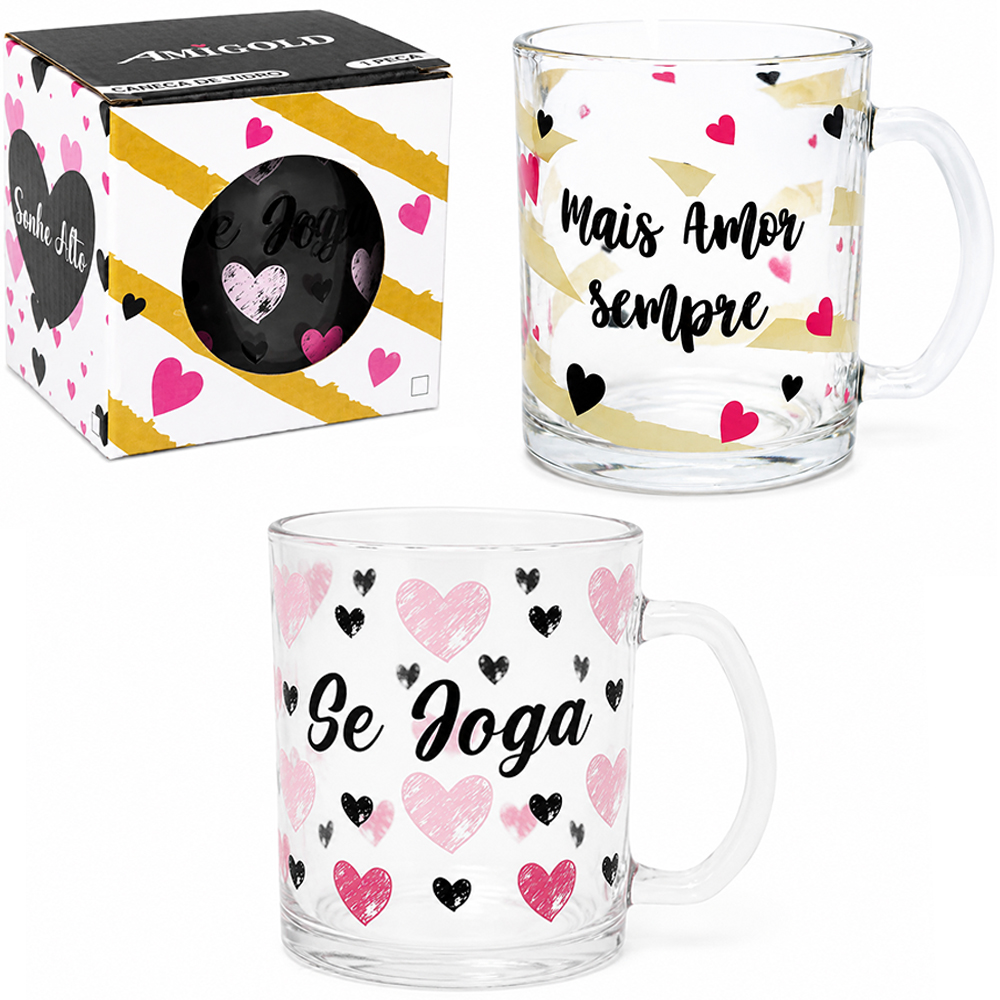 CANECA XICARA DE VIDRO SONHE ALTO/SE JOGA 335ML
