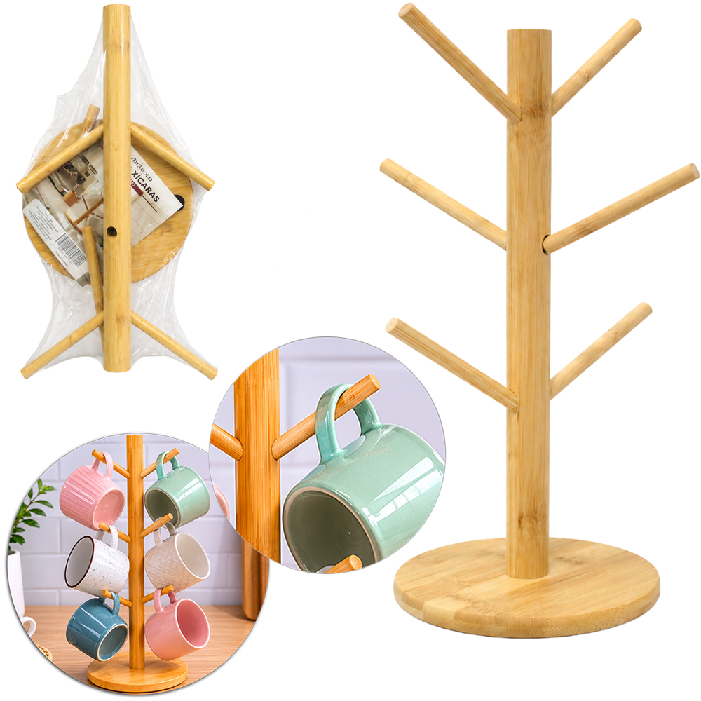 SUPORTE ORGANIZADOR DE BAMBU PARA 6 XICARAS 34X16CM DE Ø