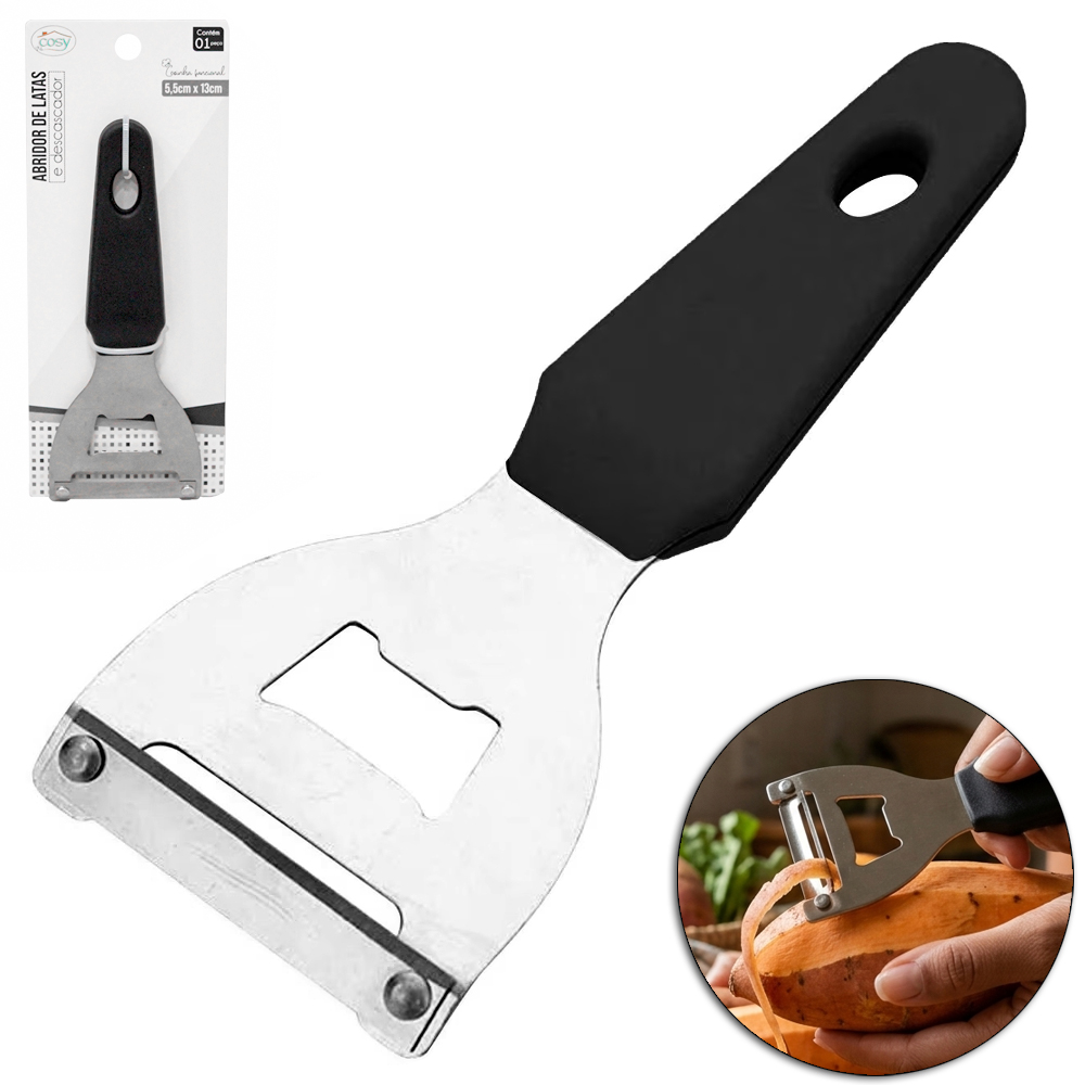 CORTADOR DESCASCADOR LEGUMES / FRUTAS COM ABRIDOR DE GARRAFA DE INOX CABO PLASTICO13X5,5CM