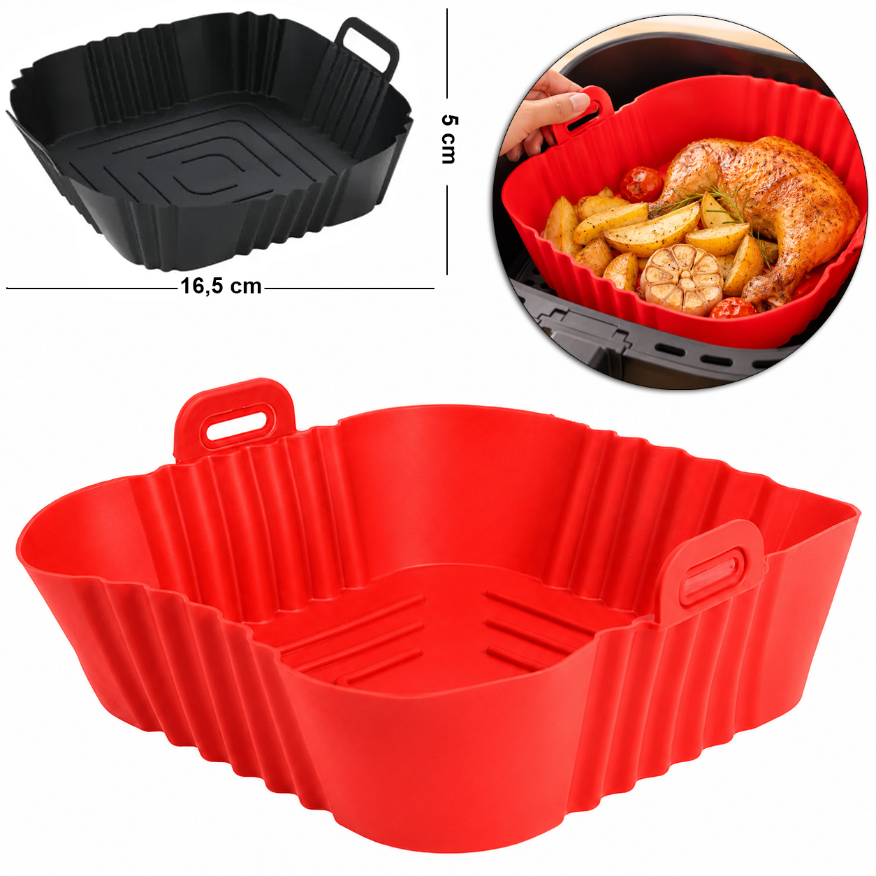 FORMA SILICONE QUADRADA COM ALCA PARA AIR FRYER / FRITADEIRA ELETRICA 16,5X5CM