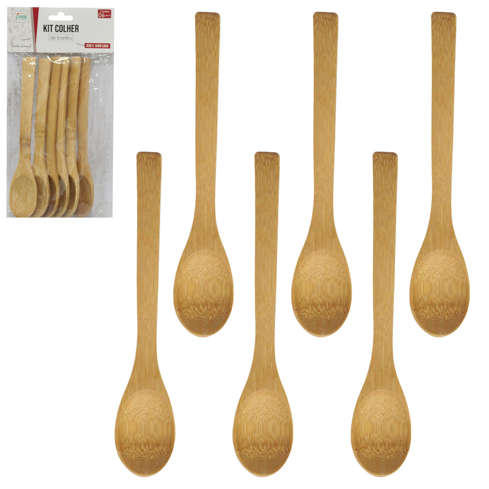 COLHER DE BAMBU COM 6 PECAS 16X3CM