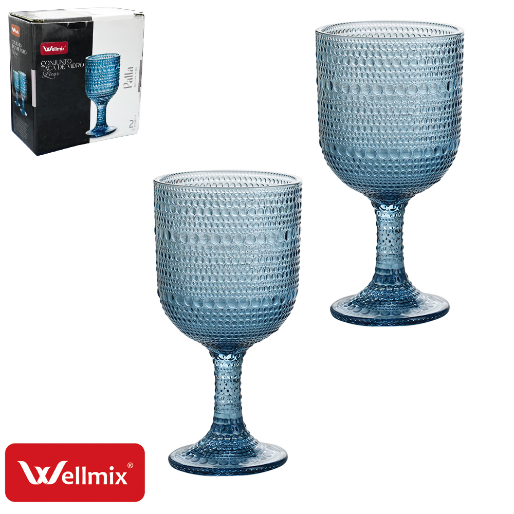 JOGO DE TACA DE VIDRO PARA LICOR / SHOT PALLA COLLECTION AZUL ESCURO COM 2 PECAS 75ML