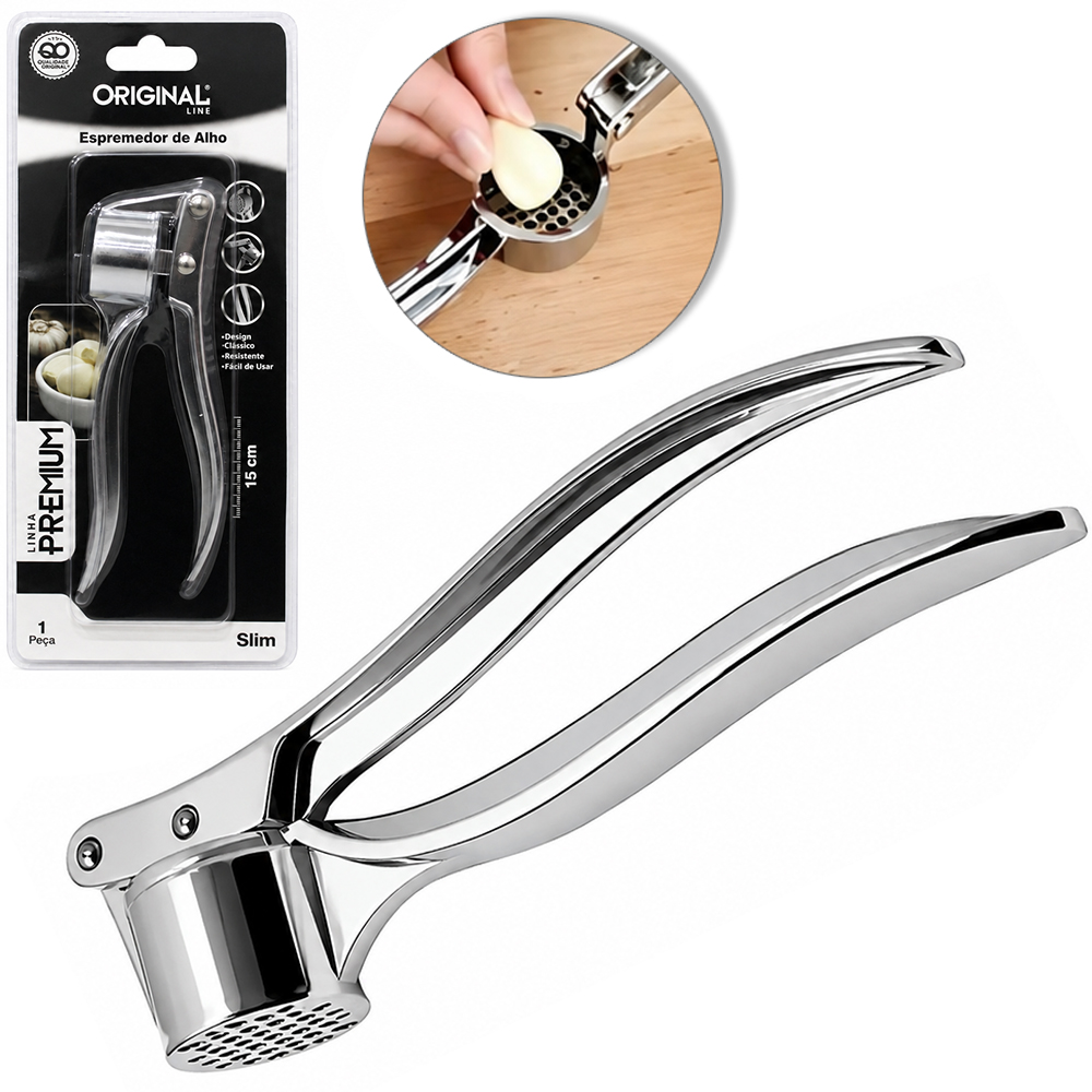 ESPREMEDOR DE ALHO PREMIUM SLIM DE INOX 15CM