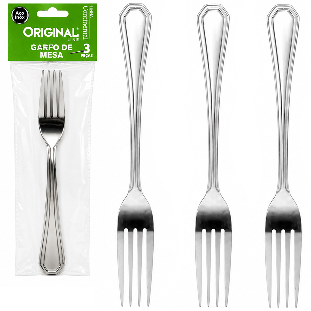GARFO DE MESA CONTINENTAL DE INOX COM 3 PECAS  20,5CM