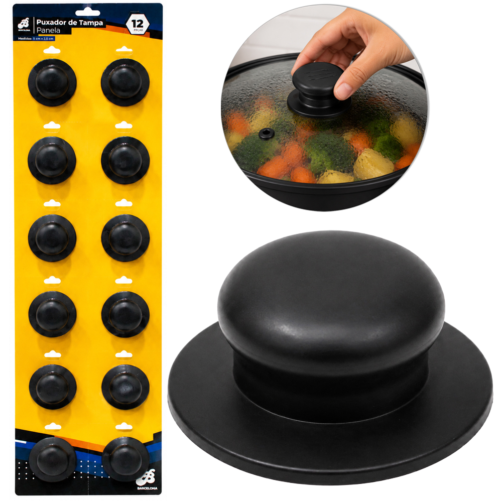 POMEL / PUXADOR PARA TAMPA DE PANELA BLACK COM 12 PECAS 6CM DE Ø
