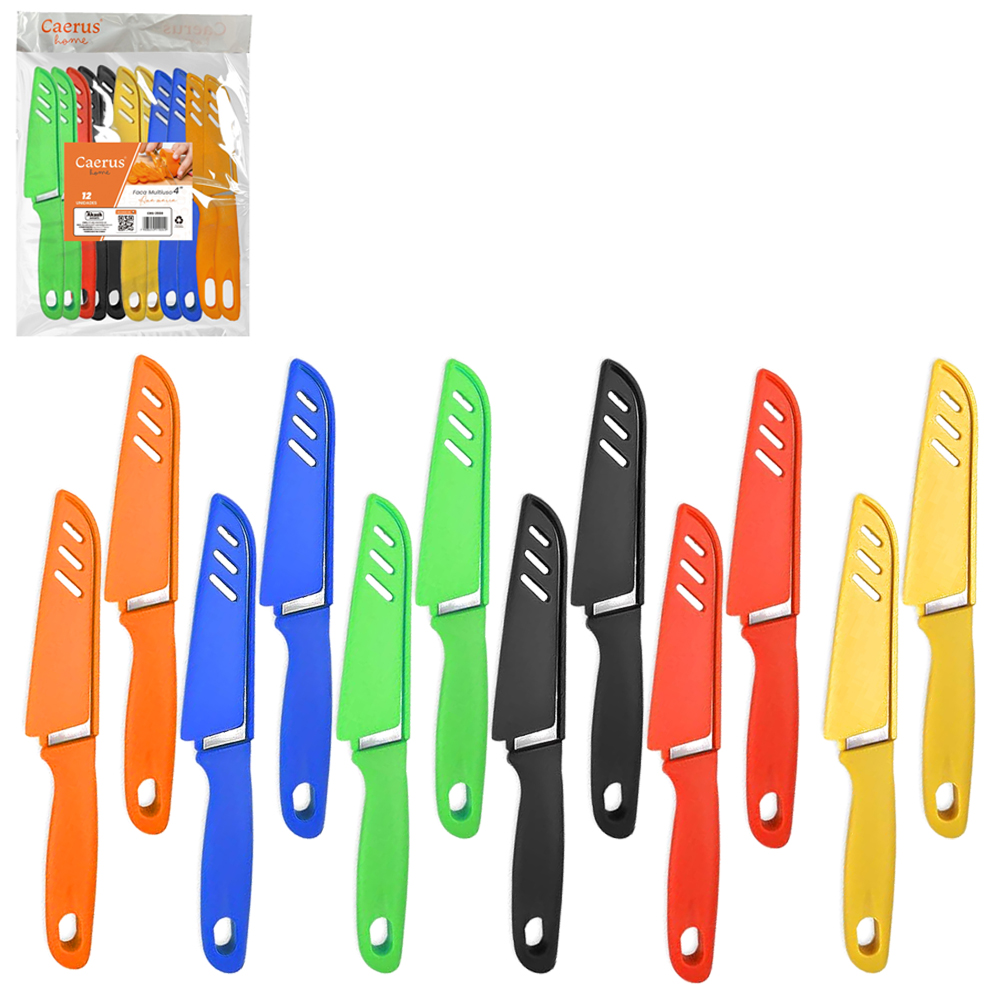 FACA DE LEGUMES 4'' COM BAINHA DE INOX + CABO PLASTICO 12 PECAS