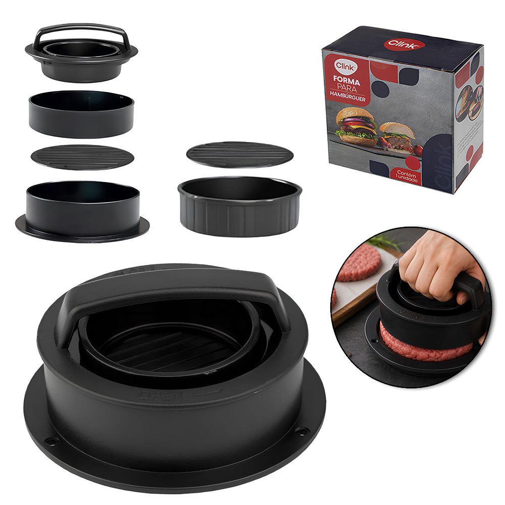 FORMA MODELADORA DE PLASTICO PARA HAMBURGUER RECHEADO 3 EM 1 12,3CM DE Ø