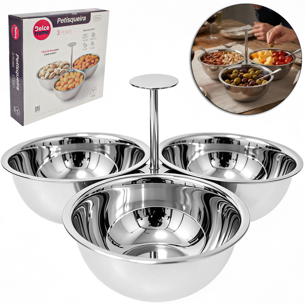 PETISQUEIRA REDONDA TRIPLA DE INOX 22X11,5CM