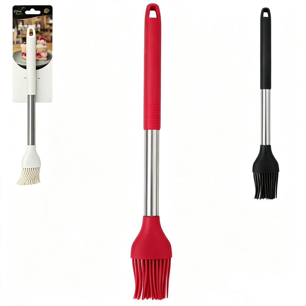 PINCEL CULINARIO DE SILICONE BRANCO / PRETO / VERMELHO CABO DE INOX PREMIUM TOP CASA 27,5X4CM