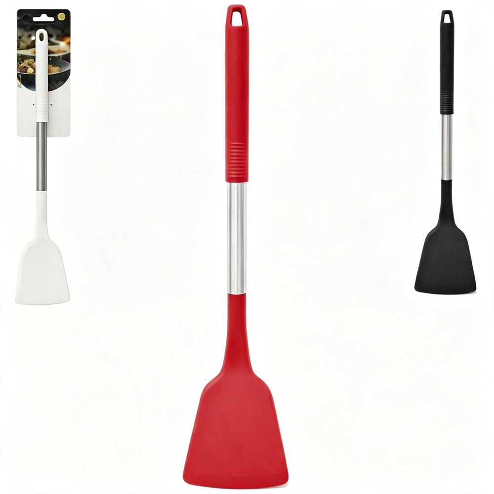 ESPATULA DE SILICONE BRANCO / PRETO / VERMELHO CABO DE INOX PREMIUM TOP CASA 33,5X7,5CM