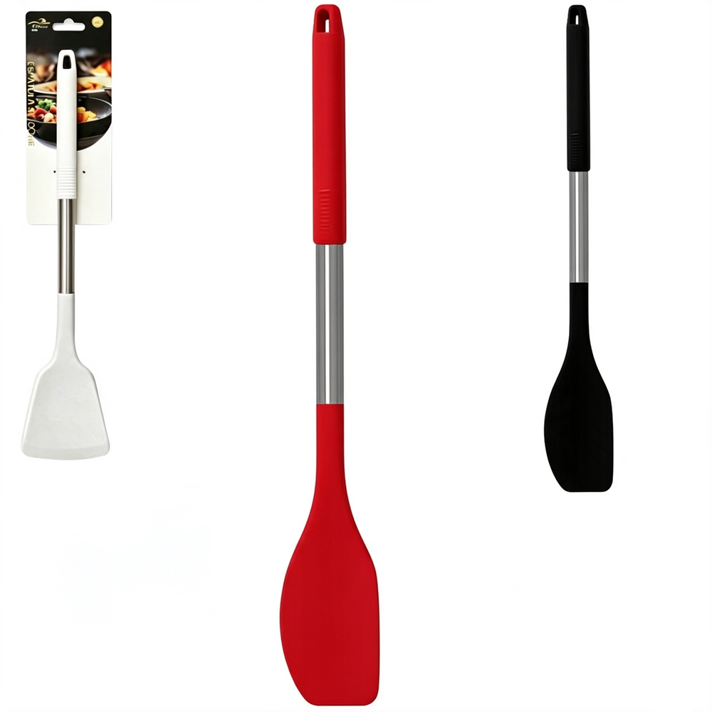 ESPATULA DE PAO DURO DE SILICONE BRANCO / PRETO / VERMELHO CABO DE INOX PREMIUM TOP CASA 33X5CM