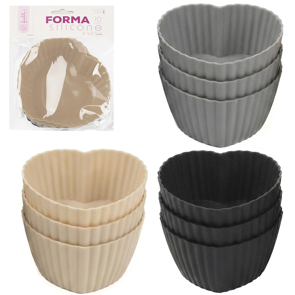 FORMA DE SILICONE CORACAO PARA CUPCAKE FACILITE.UD COM 10 PECAS 7,3X6,7X3CM