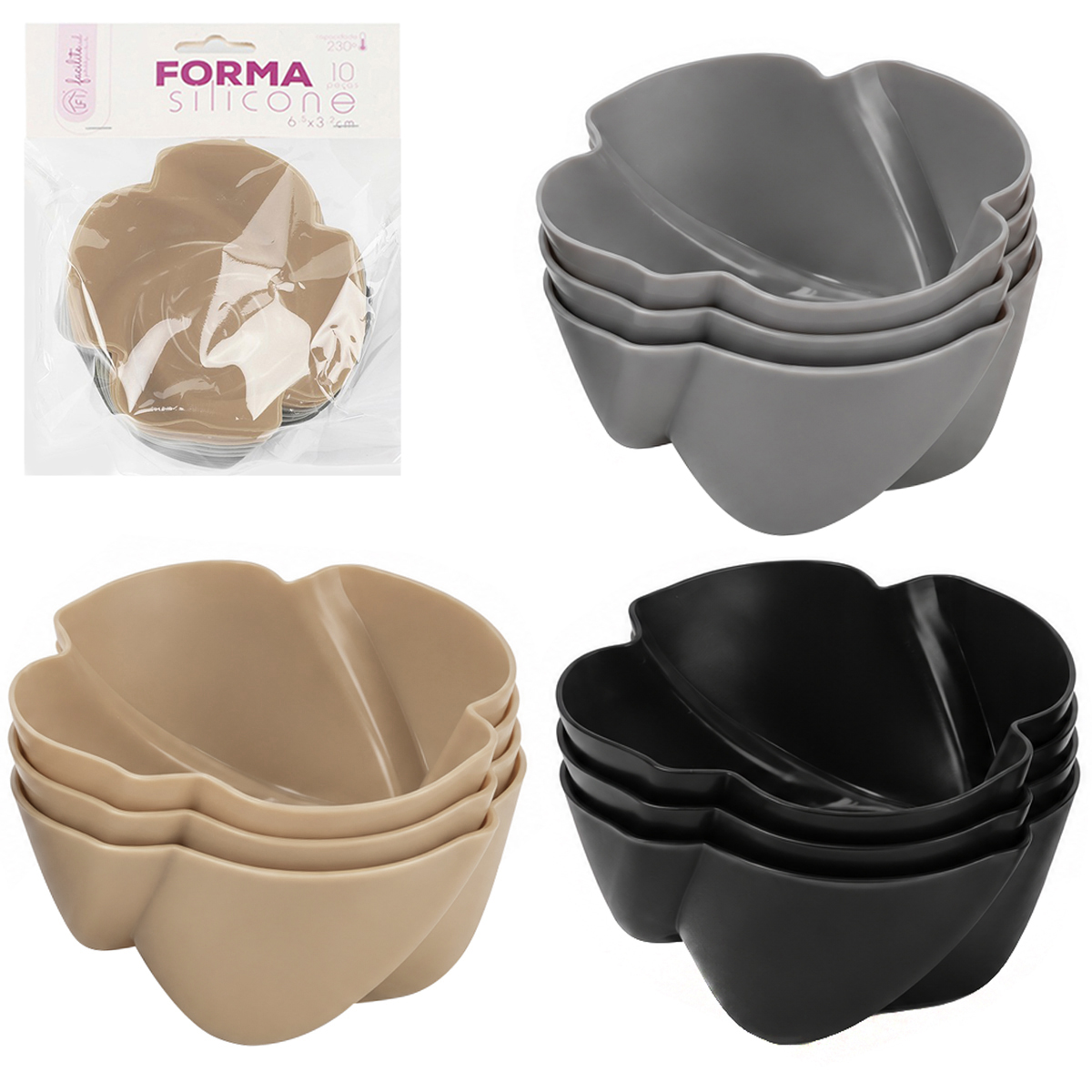 FORMA DE SILICONE FLOR PARA CUPCAKE FACILITE.UD COM 10 PECAS 3,4X6,3CM DE Ø