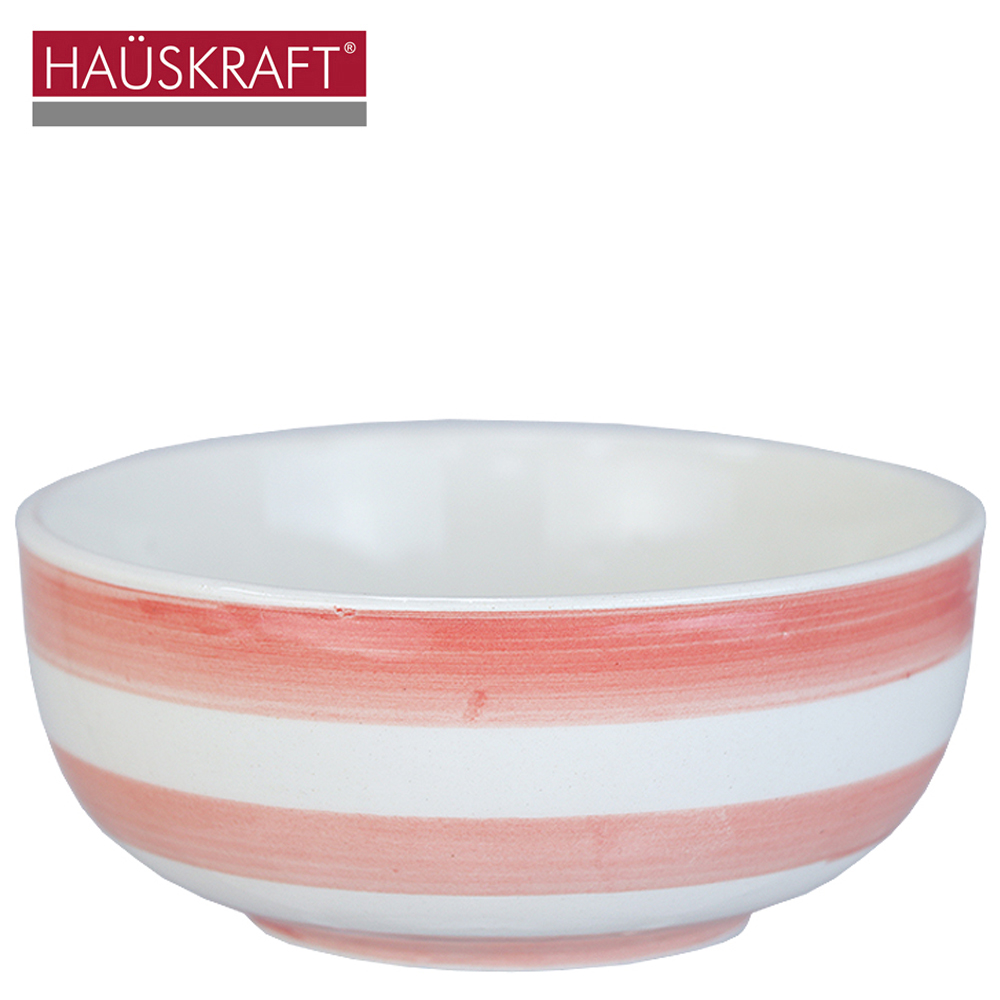 TIGELA CUMBUCA DE PORCELANA BOWL FAIXAS ROSA HAUSKRAFT 320ML