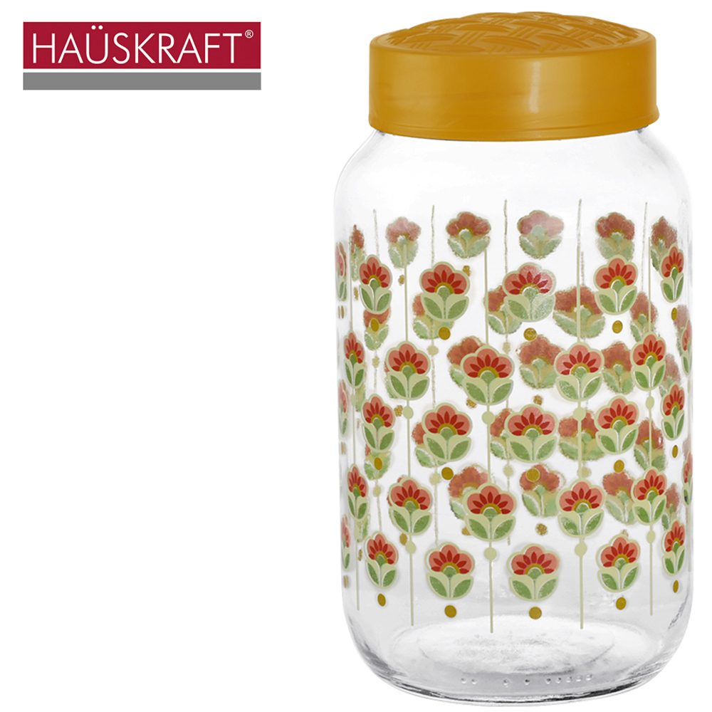 POTE DE VIDRO REDONDO FLOR COM TAMPA DE PLASTICO RATTAN HAUSKRAFT 1,2L
