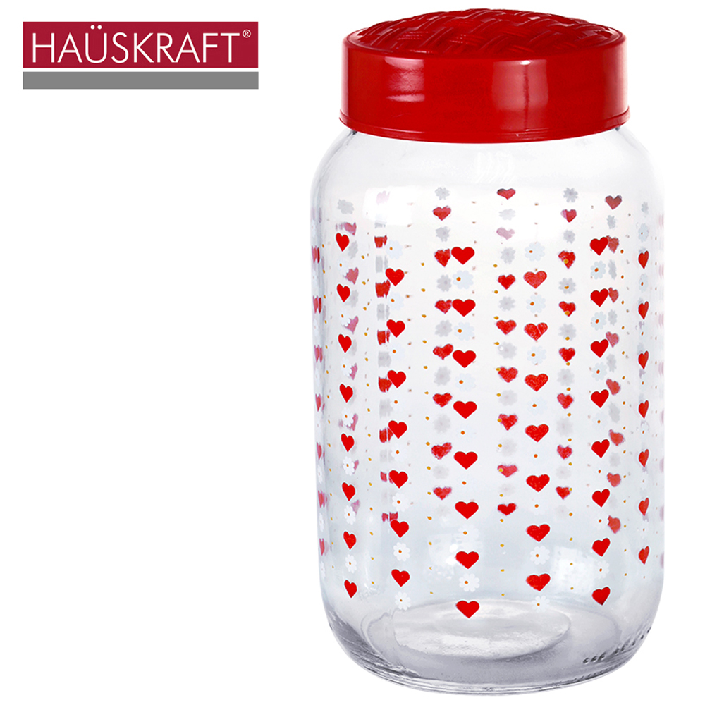 POTE DE VIDRO REDONDO CORACAO COM TAMPA DE PLASTICO RATTAN HAUSKRAFT 1,2L