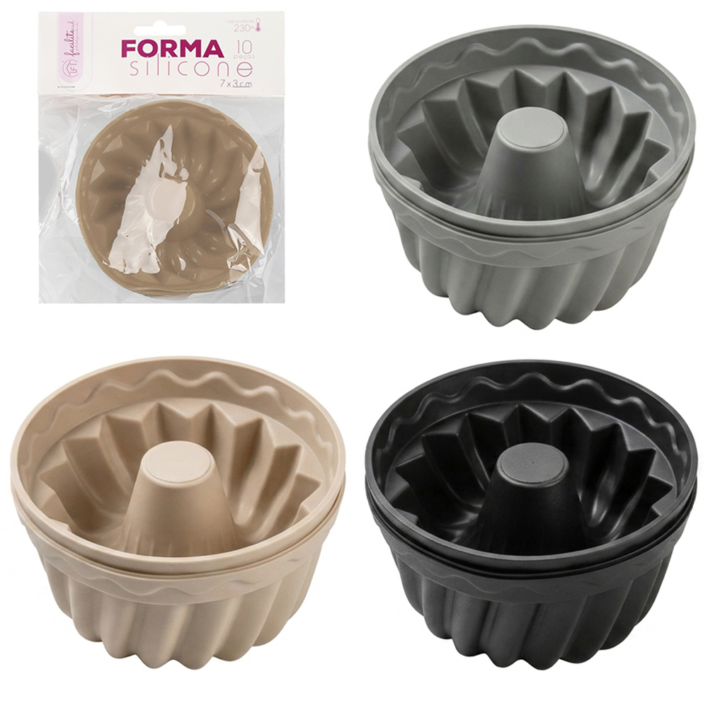 FORMA DE SILICONE REDONDA PARA CUPCAKE FACILITE.UD COM 10 PECAS 3X7CM DE Ø