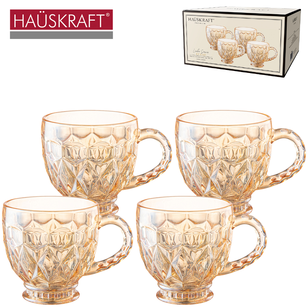 JOGO DE CANECA XICARA DE VIDRO PARA CHA LINHA SERVIR ECLAT AMBAR HAUSKRAFT PREMIUM 4 PECAS 200ML