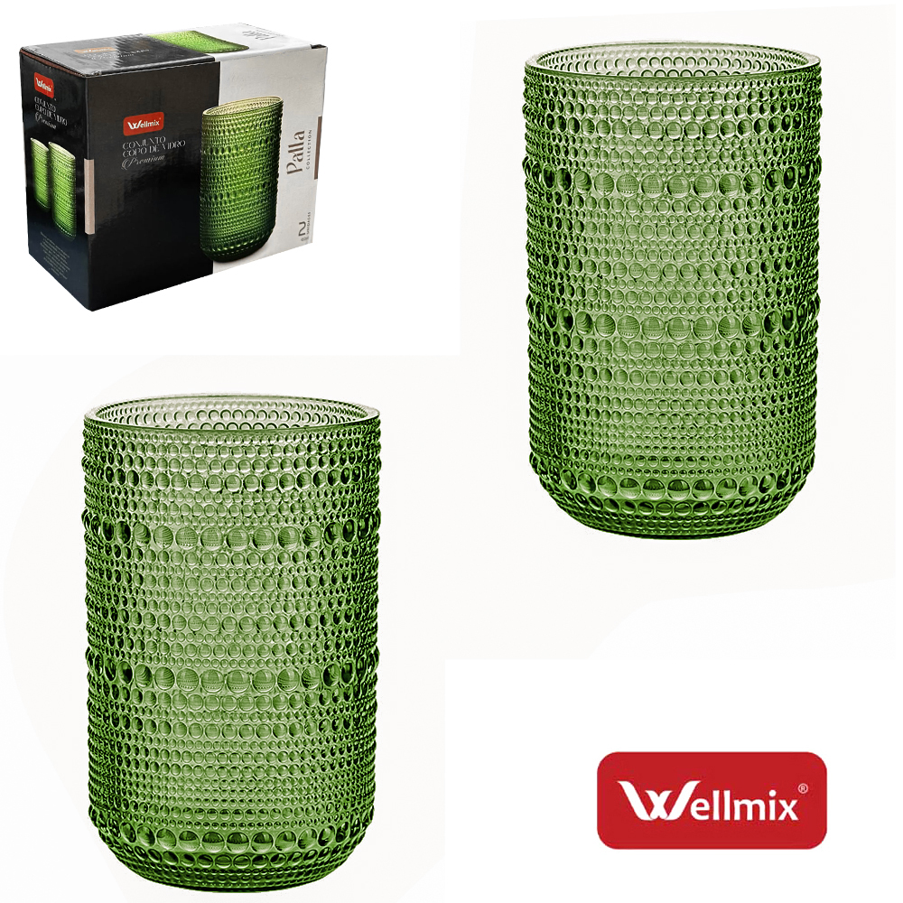 JOGO DE COPO DE VIDRO PREMIUM PALLA COLLECTION VERDE ESCURO COM 2 PECAS 450ML 