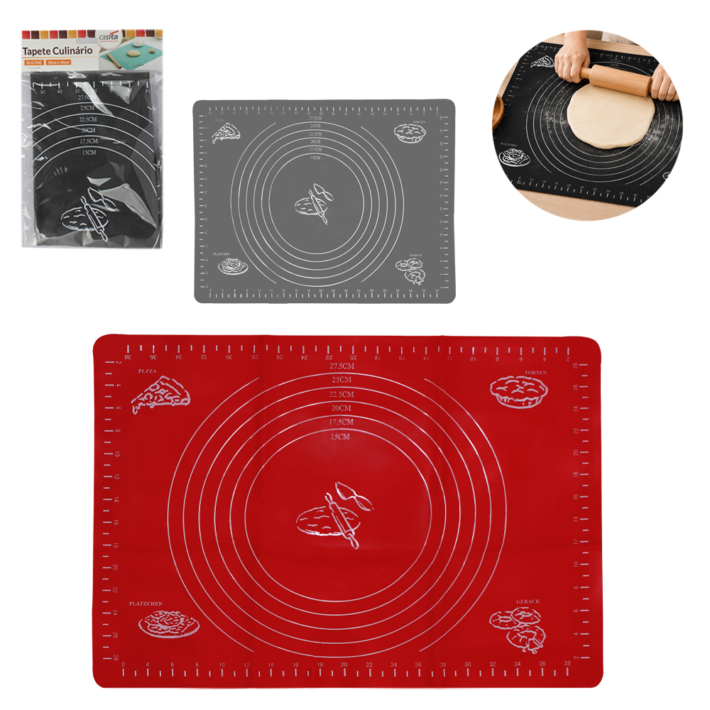 TAPETE ESTEIRA CULINARIO DE SILICONE RETANGULAR COM MEDIDOR DE MASSA 40X30CM