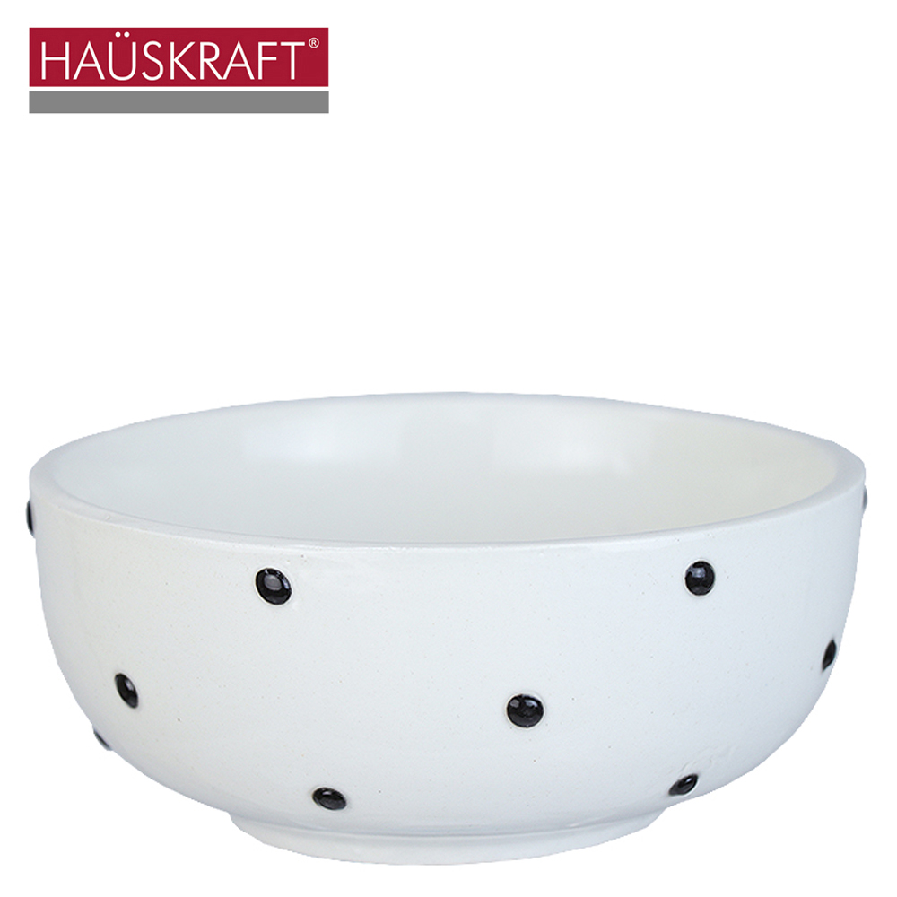 TIGELA CUMBUCA DE PORCELANA BOWL BOLINHAS PRETO HAUSKRAFT 320ML