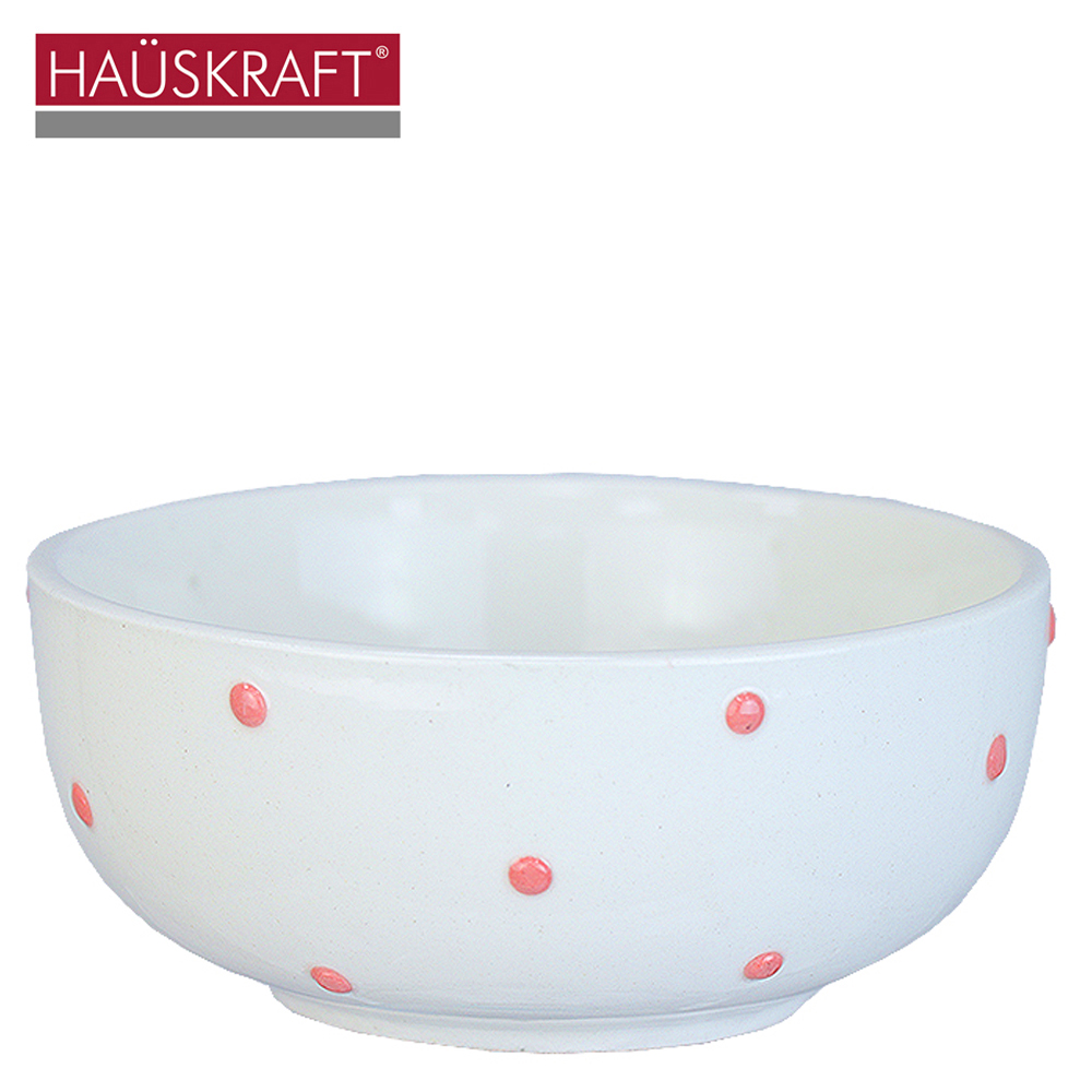 TIGELA CUMBUCA DE PORCELANA BOWL BOLINHAS ROSA HAUSKRAFT 320ML