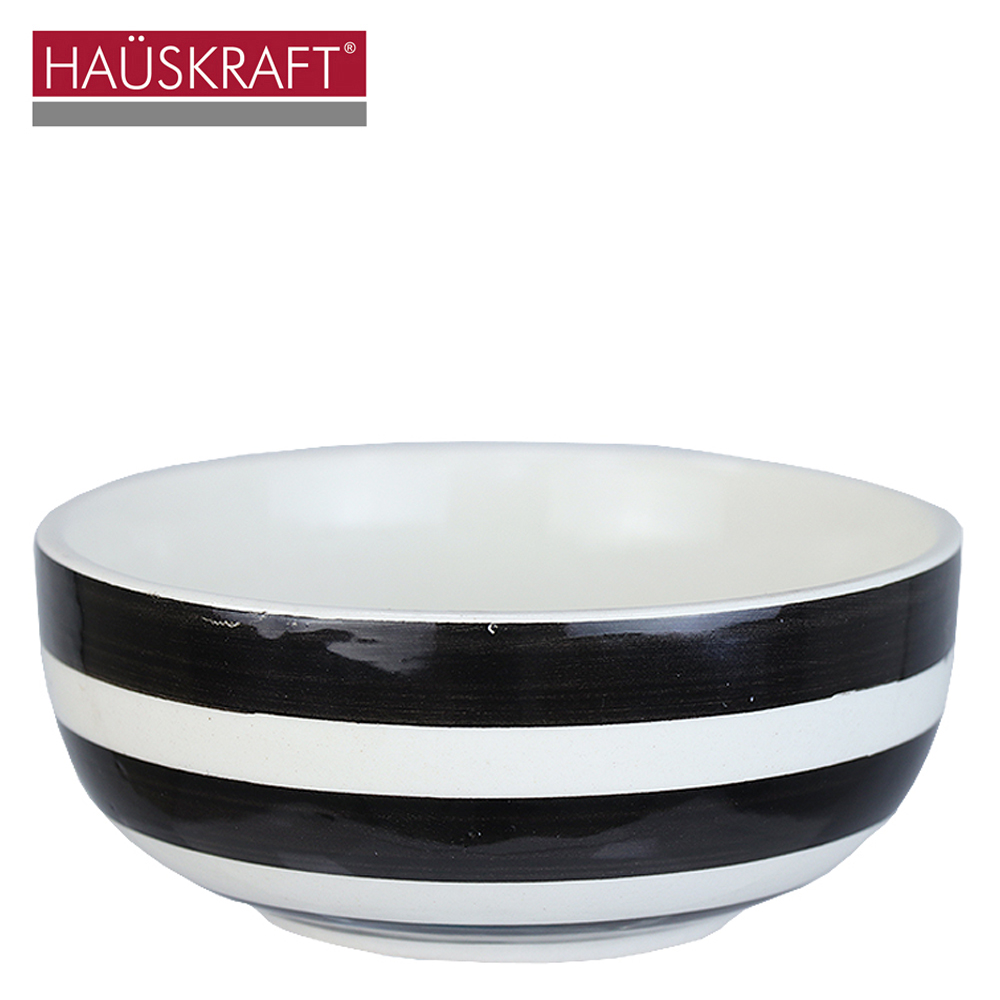 TIGELA CUMBUCA DE PORCELANA BOWL FAIXAS PRETO HAUSKRAFT 320ML