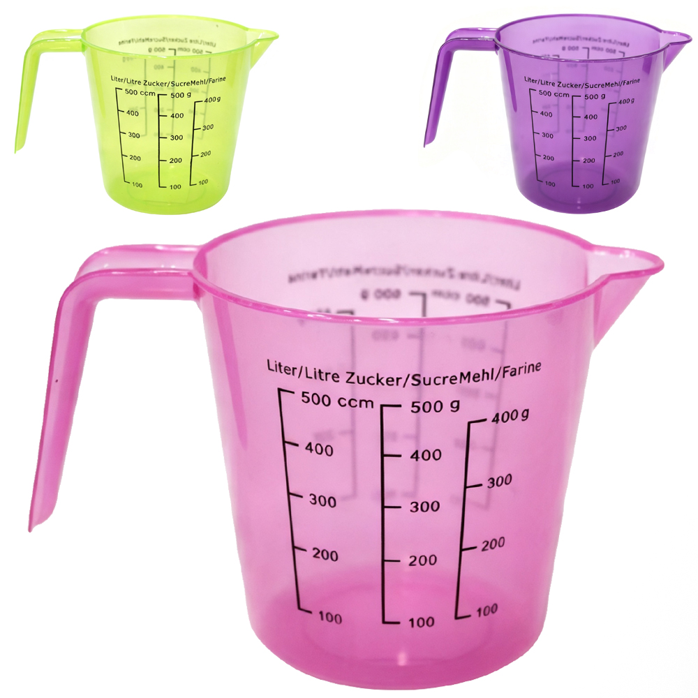JARRA DE MEDIDA / DOSADOR GRADUADO DE PLASTICO TRANSCOLOR 500ML 