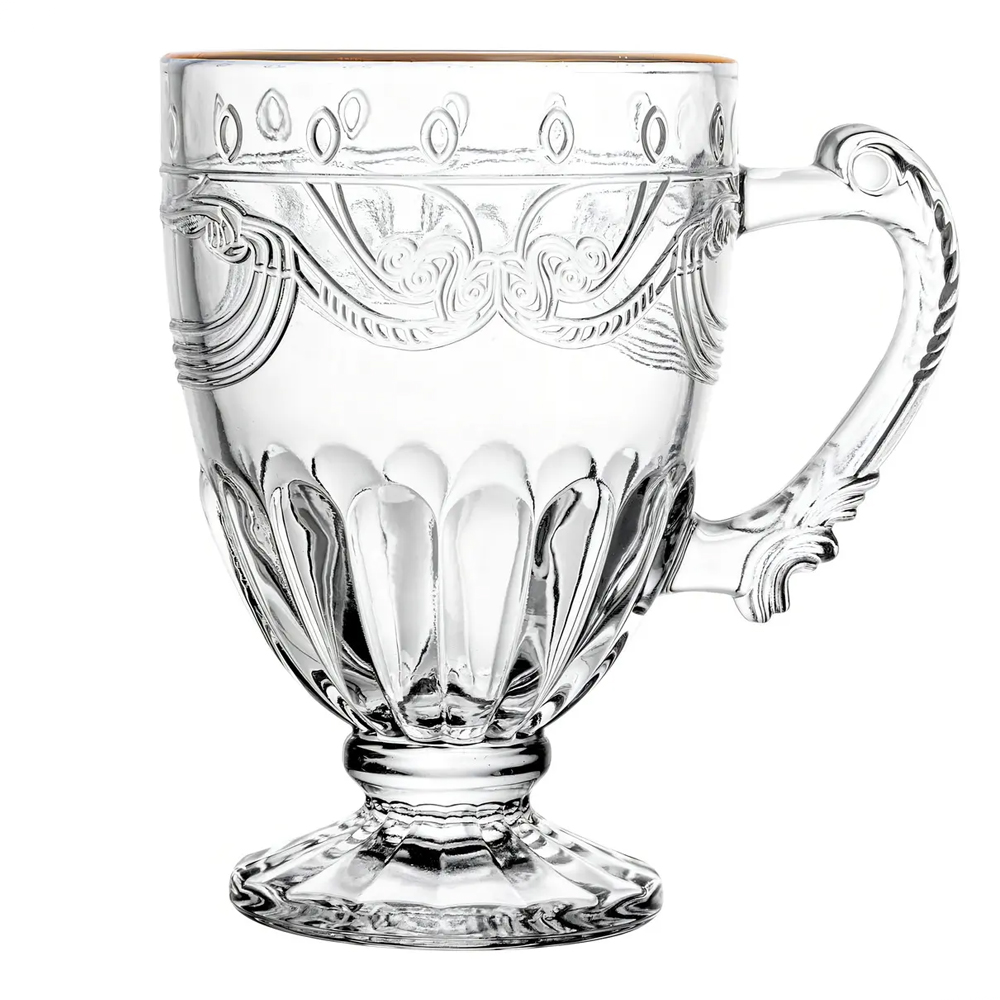 CANECA XICARA DE VIDRO CRISTAL COM BORDA DOURADA PARA CAFE / CAPPUCCINO PROVENCE 190ML