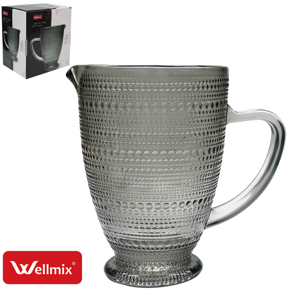 JARRA DE VIDRO PREMIUM PALLA COLLECTION CINZA FUME 1,3L
