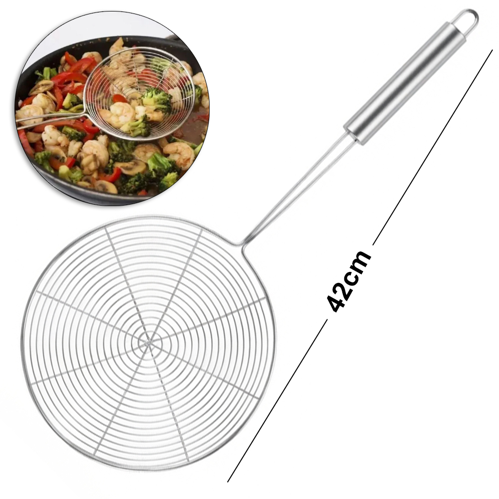 ESCUMADEIRA PARA FRITURA  DE INOX ARAMADA 42X19,5CM DE Ø