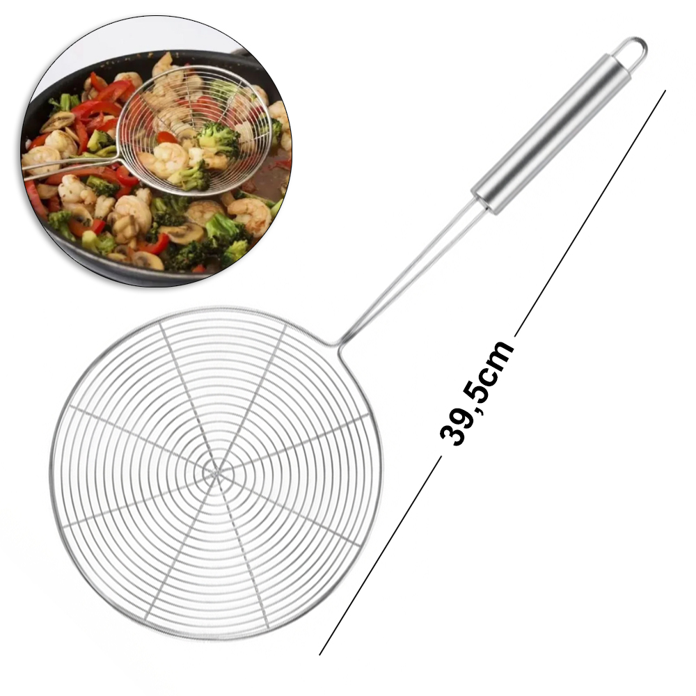 ESCUMADEIRA PARA FRITURA DE INOX ARAMADA 39,5X17,5CM DE Ø