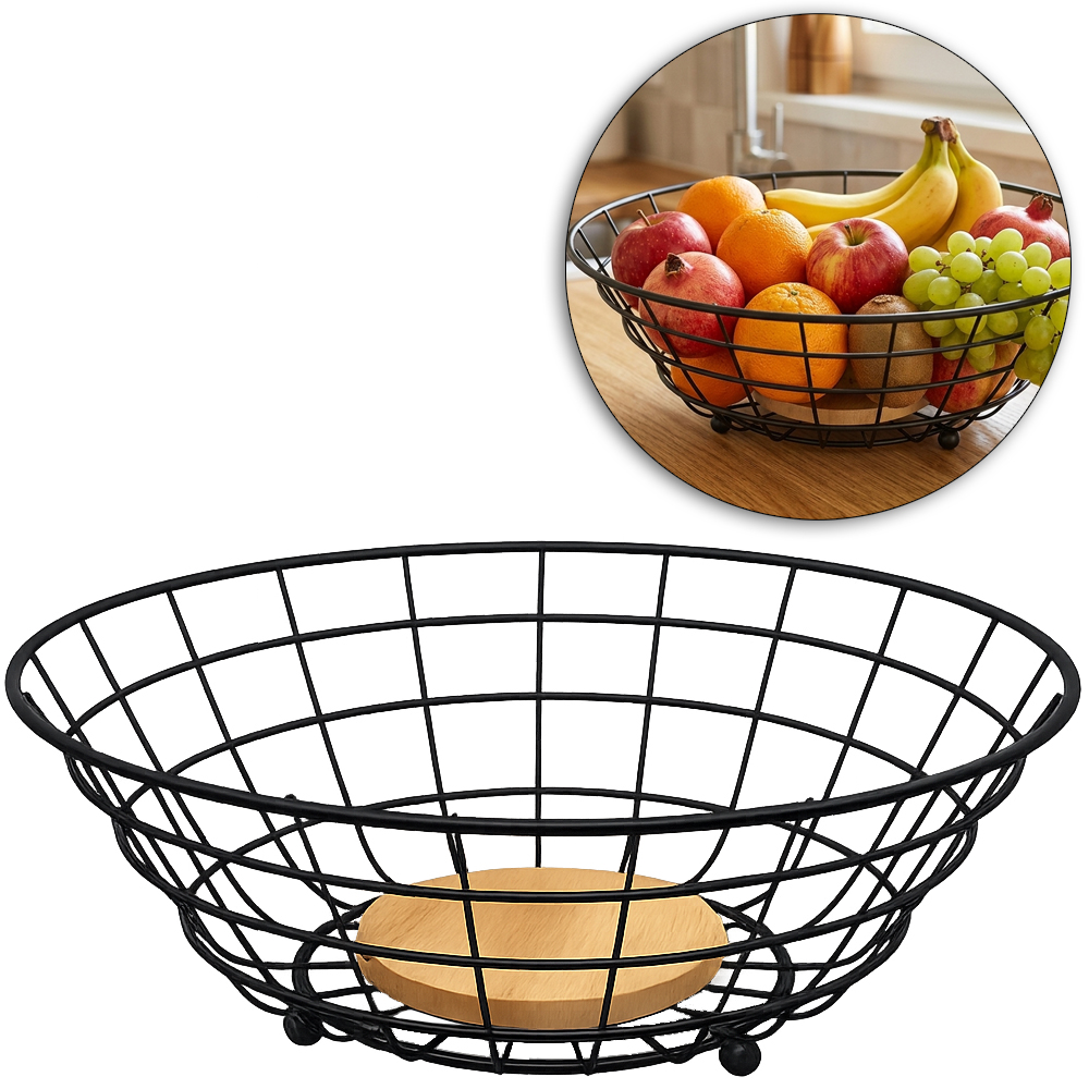 CESTA FRUTEIRA DE MESA ARAMADO / MADEIRA REDONDA BLACK FACILE 10,5X27,8CM DE Ø