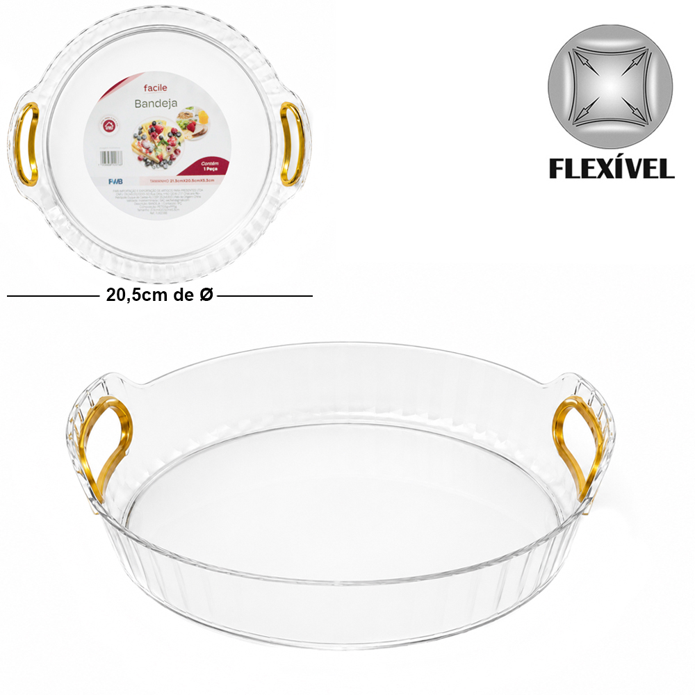 BANDEJA DE PLASTICO PET FLEXIVEL REDONDA COM ALCA FACILE P 5,3X21,3X20,5CM DE Ø