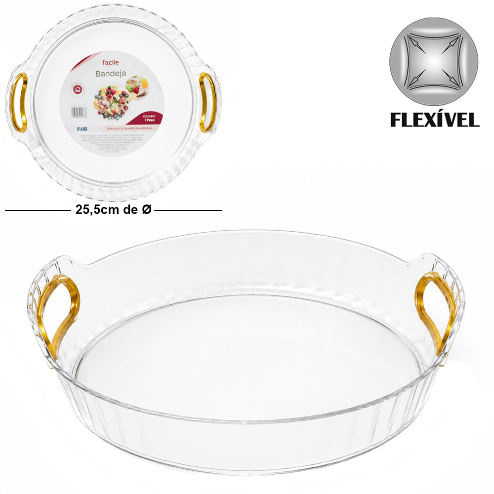 BANDEJA DE PLASTICO PET FLEXIVEL REDONDA COM ALCA FACILE M 5,7X26,3X25,5CM DE Ø