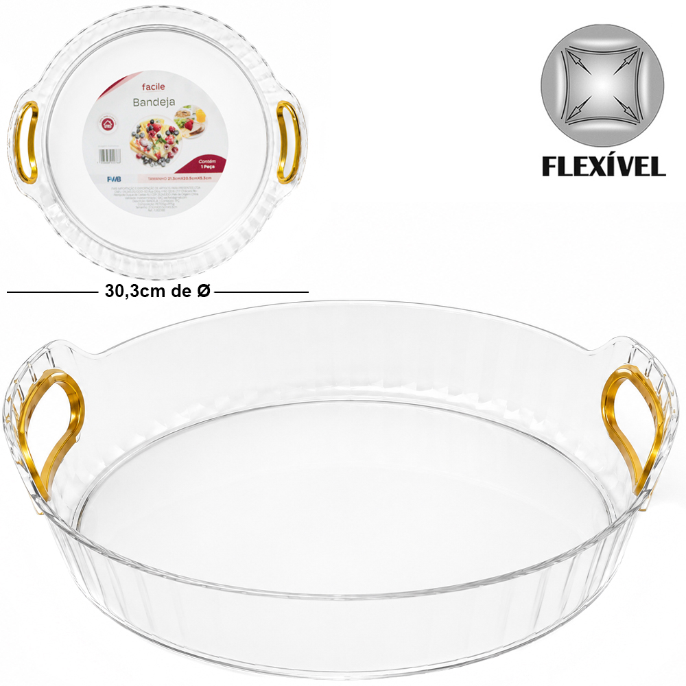 BANDEJA DE PLASTICO PET FLEXIVEL REDONDA COM ALCA FACILE G 6X32X30,3CM DE Ø