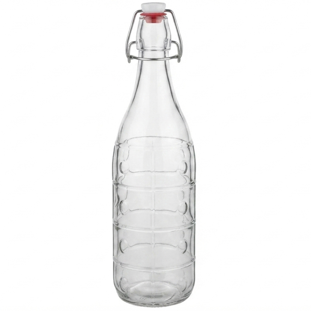 GARRAFA DE AGUA DE VIDRO QUADRICULADO COM TAMPA HERMETICA E FECHO 1L