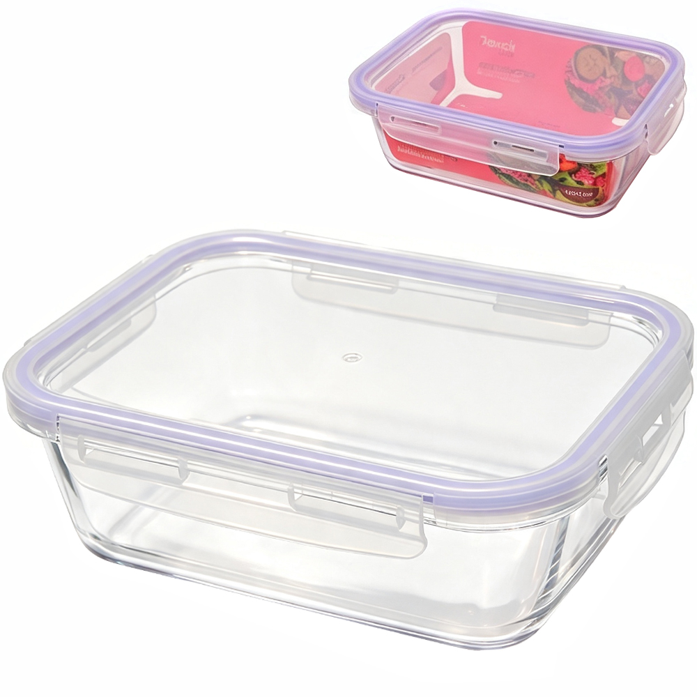 POTE DE VIDRO BOROSSILICATO RETANGULAR COM TAMPA HERMETICA E TRAVA 1040ML