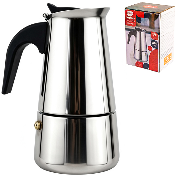 CAFETEIRA ITALIANA DE INOX 200ML PARA 4 XICARAS
