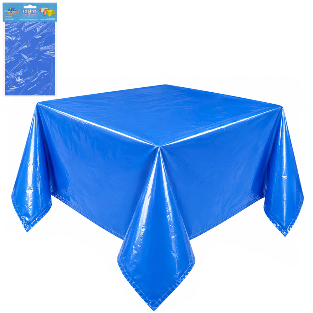 TOALHA PEROLADA AZUL ESCURO DE MESA DE PLASTICO QUADRADA COM 10 PECAS 70X70CM