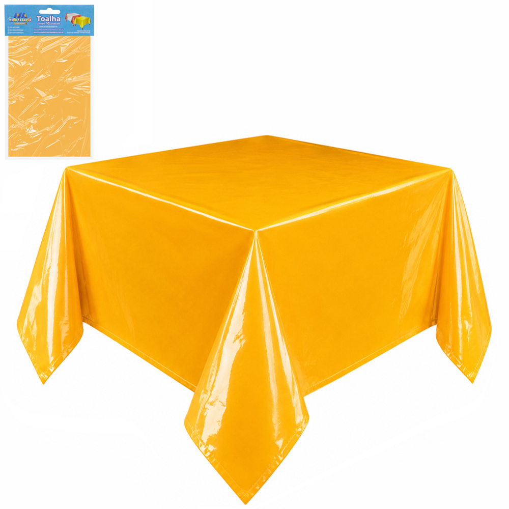 TOALHA PEROLADA OURO DE MESA DE PLASTICO QUADRADA COM 10 PECAS 70X70CM
