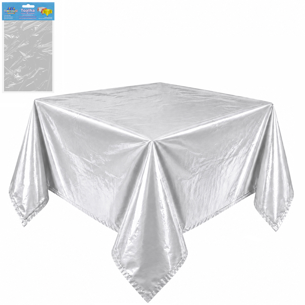 TOALHA PEROLADA PRATA DE MESA DE PLASTICO QUADRADA COM 10 PECAS 70X70CM