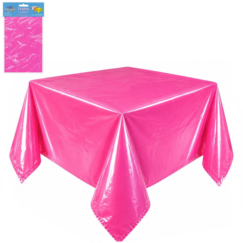 TOALHA PEROLADA ROSA DE MESA DE PLASTICO QUADRADA COM 10 PECAS 70X70CM